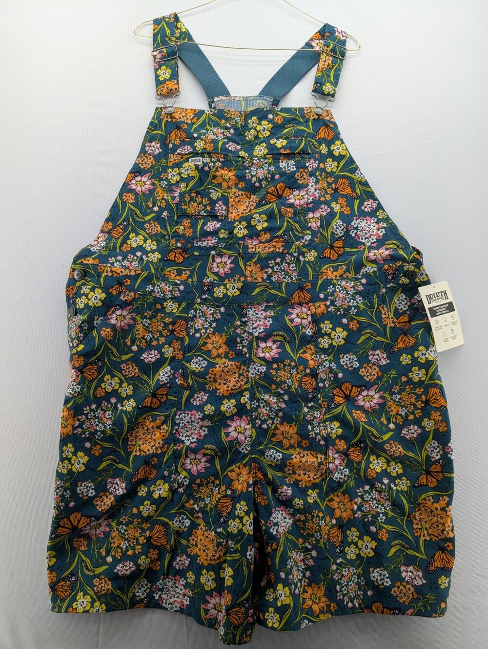 NWT Duluth Women's Heirloom Gardening 7" Short Overalls In Green Monarchs XXL